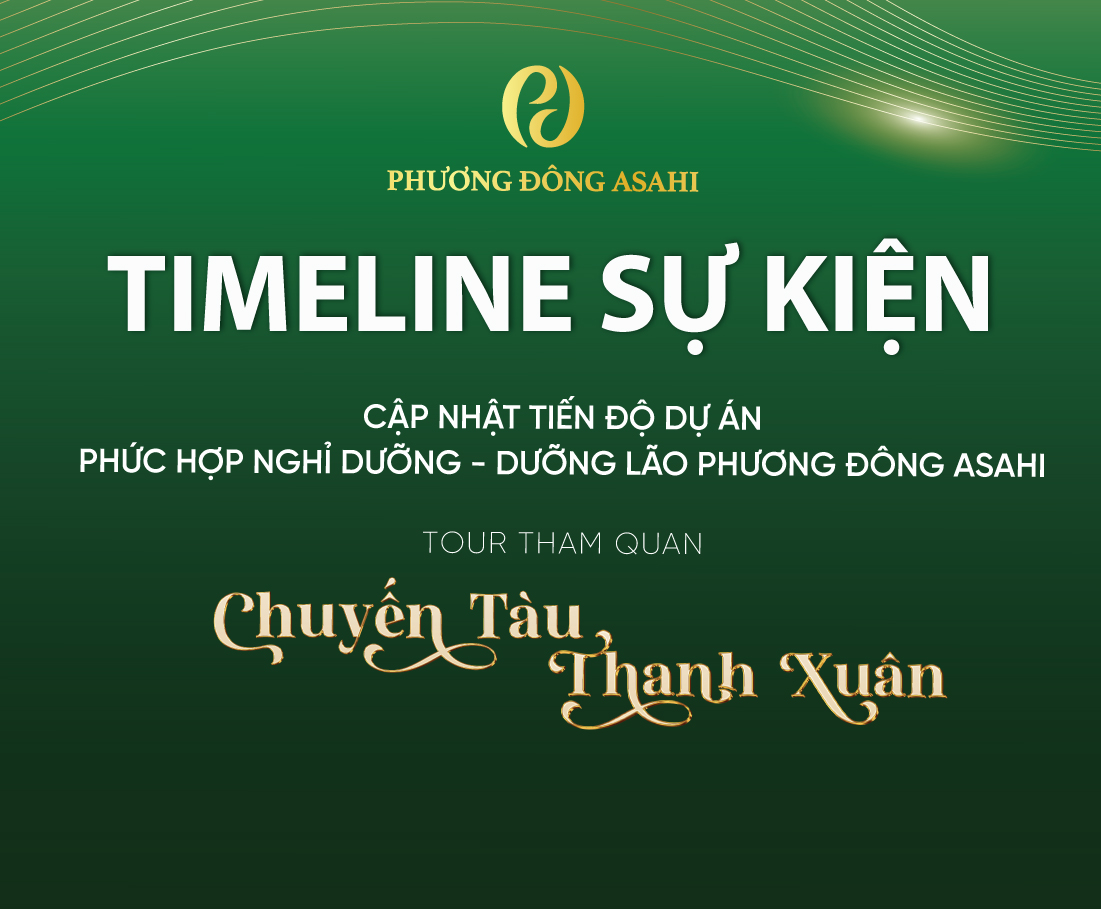 Timeline sự kiện “Cập nhật tiến độ dự án phức hợp Nghỉ dưỡng - Dưỡng lão Phương Đông Asahi” và tour tham quan “Chuyến tàu Thanh Xuân”