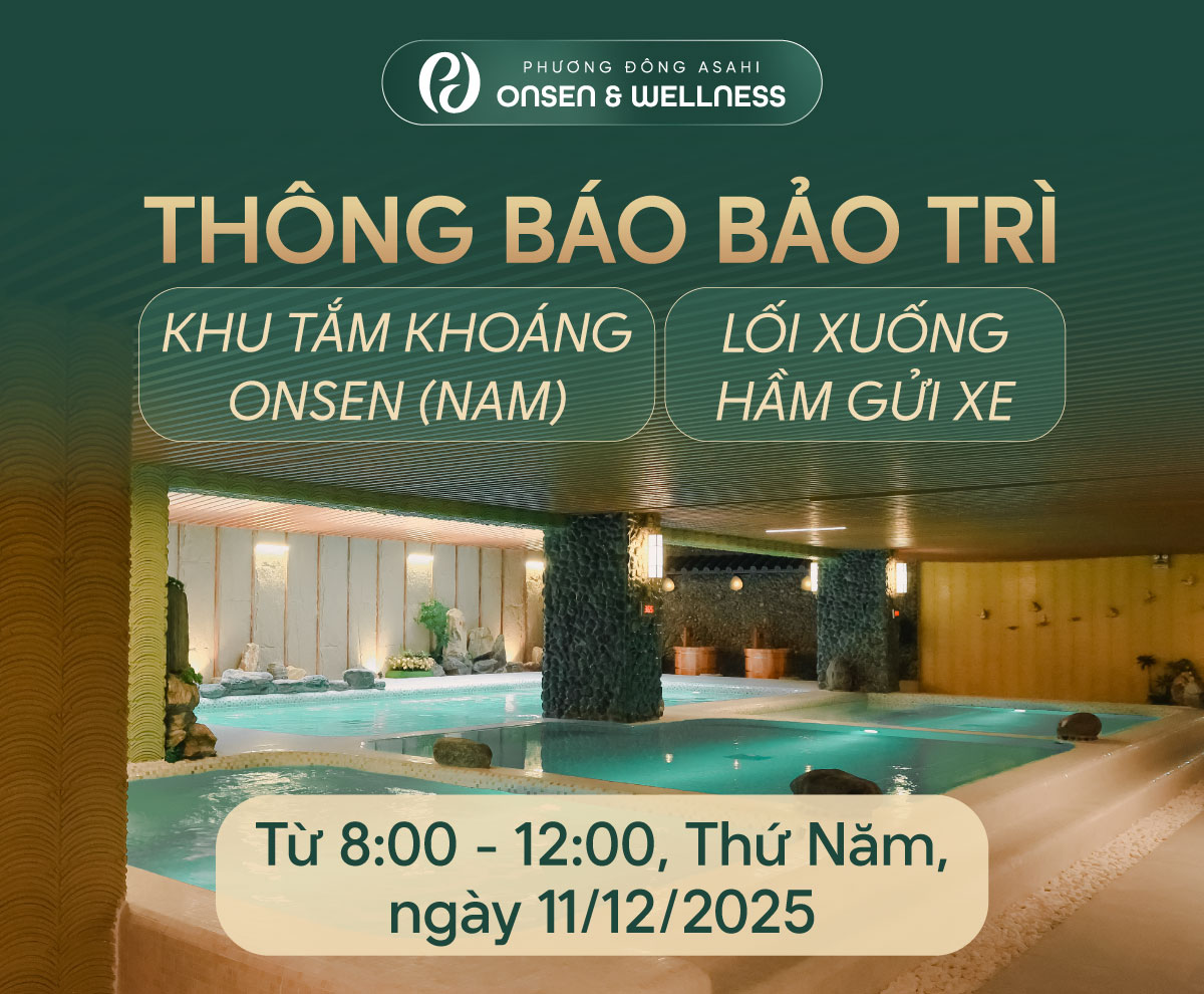 Thông báo bảo trì: Khu tắm khoáng Onsen nam & lối xuống hầm gửi xe